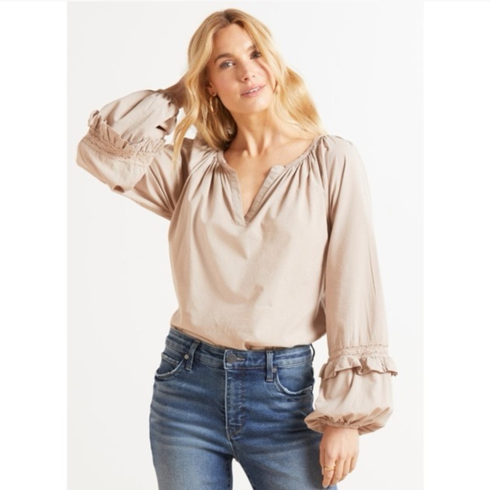 Evereve Poplin Cotton Bubble Sleeve Blouse Medium